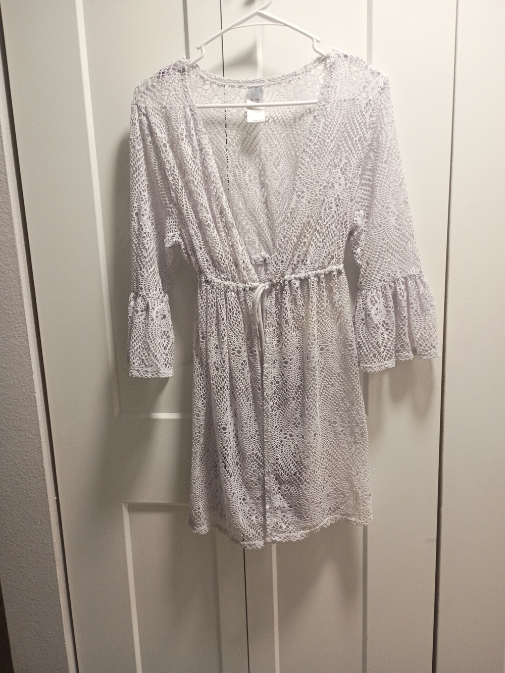 Time and Tru White Open-Knit Crochet Cover-Up